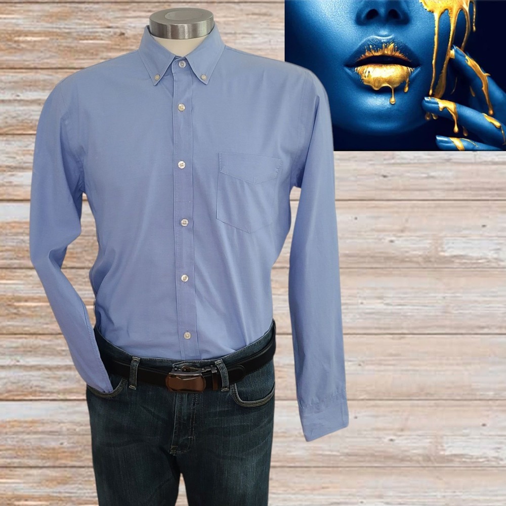 VINTAGE J Crew Shirt Mens Large Blue Tailored Fit Button Up‎ Casual Dress Sz M